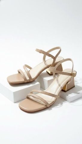 Sandal Dây Quai Mảnh Gót Thấp 5cm Merly 1659 Be Latte, Sandal Dây, Xăng Đan Gót Vuông, Giày Sandal Cao Gót Bigsize 35-43