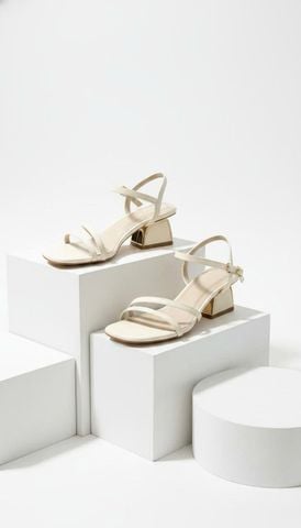 Sandal Dây Quai Mảnh Gót Thấp 5cm Merly 1659 Trắng Ivory, Sandal Dây, Xăng Đan Gót Vuông, Giày Sandal Cao Gót, Sandal Bigsize