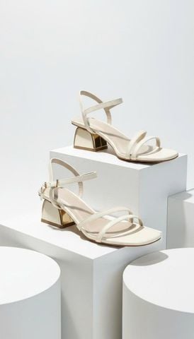 Sandal Dây Quai Mảnh Gót Thấp 5cm Merly 1659 Trắng Ivory, Sandal Dây, Xăng Đan Gót Vuông