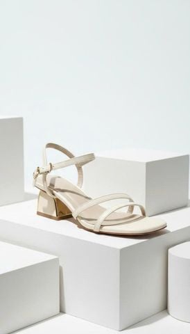 Sandal Dây Quai Mảnh Gót Thấp 5cm Merly 1659 Trắng Ivory, Sandal Dây, Xăng Đan Gót Vuông, Giày Sandal Cao Gót, Sandal Bigsize