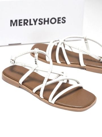 Sandal Dây Mảnh Bệt Merly 1660 Trắng Nâu, Xăng Đan Nữ Cao Cấp Đế Chống Trơn, Dép Sandal Nữ, Giày Sandals Nữ Chính Hãng, Giày Sandal Nữ Big Size Merly