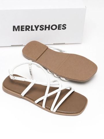 Sandal Dây Mảnh Bệt Merly 1660 Trắng Nâu, Xăng Đan Nữ Cao Cấp Đế Chống Trơn, Dép Sandal Nữ, Giày Sandals Nữ Chính Hãng, Giày Sandal Nữ Big Size Merly