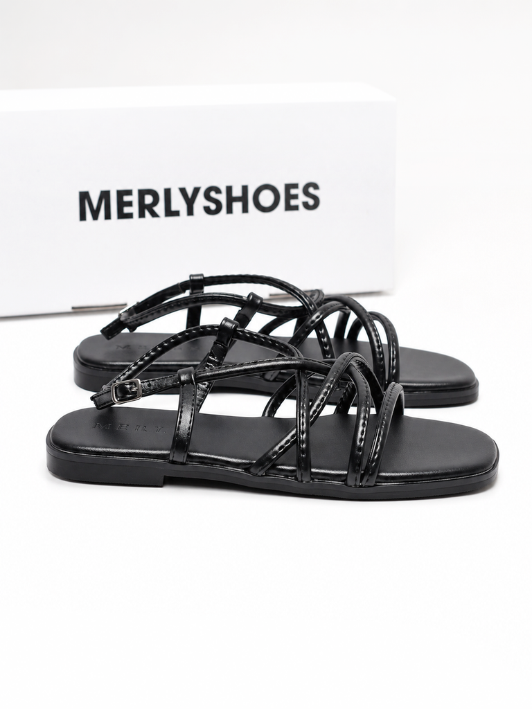 Sandal Dây Mảnh Bệt Merly 1660 Đen Mờ, Xăng Đan Nữ Cao Cấp Đế Chống Trơn, Dép Sandal Nữ, Giày Sandals Nữ Chính Hãng, Giày Sandal Nữ Big Size Merly