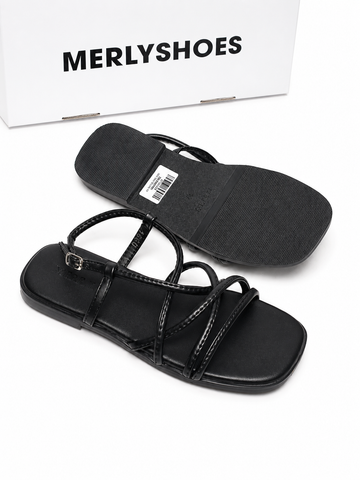 Sandal Dây Mảnh Bệt Merly 1660 Đen Mờ, Xăng Đan Nữ Cao Cấp Đế Chống Trơn, Dép Sandal Nữ, Giày Sandals Nữ Chính Hãng, Giày Sandal Nữ Big Size Merly