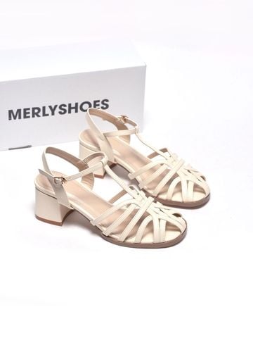 Sandal Nữ Quai Đan Dây Mảnh Gót Vuông 5cm Merly 1661 Trắng Kem Ivory – Giày Phong Cách Rọ Hiện Đại, Xăng Đan Big Size 35–43, Sandal Gót Vuông, Giày Sandal Bigsize