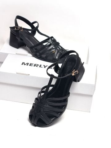 Sandal Nữ Quai Đan Dây Mảnh Gót Vuông 5cm Merly 1661 Đen Huyền – Giày Phong Cách Rọ Hiện Đại, Xăng Đan Big Size 35–43, Sandal Gót Vuông, Giày Sandal Bigsize
