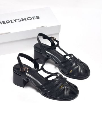 Sandal Nữ Quai Đan Dây Mảnh Gót Vuông 5cm Merly 1661 Đen Huyền – Giày Phong Cách Rọ Hiện Đại, Xăng Đan Big Size 35–43, Sandal Gót Vuông, Giày Sandal Bigsize