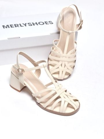 Sandal Nữ Quai Đan Dây Mảnh Gót Vuông 5cm Merly 1661 Trắng Kem Ivory – Giày Phong Cách Rọ Hiện Đại, Xăng Đan Big Size 35–43, Sandal Gót Vuông, Giày Sandal Bigsize