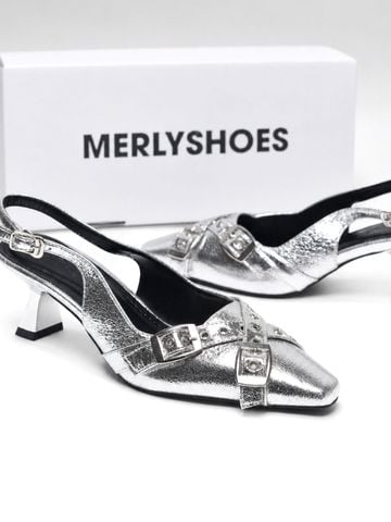 Giày Slingback, Giày Cao Gót Màu Bạc, Giày Cao Gót 5cm