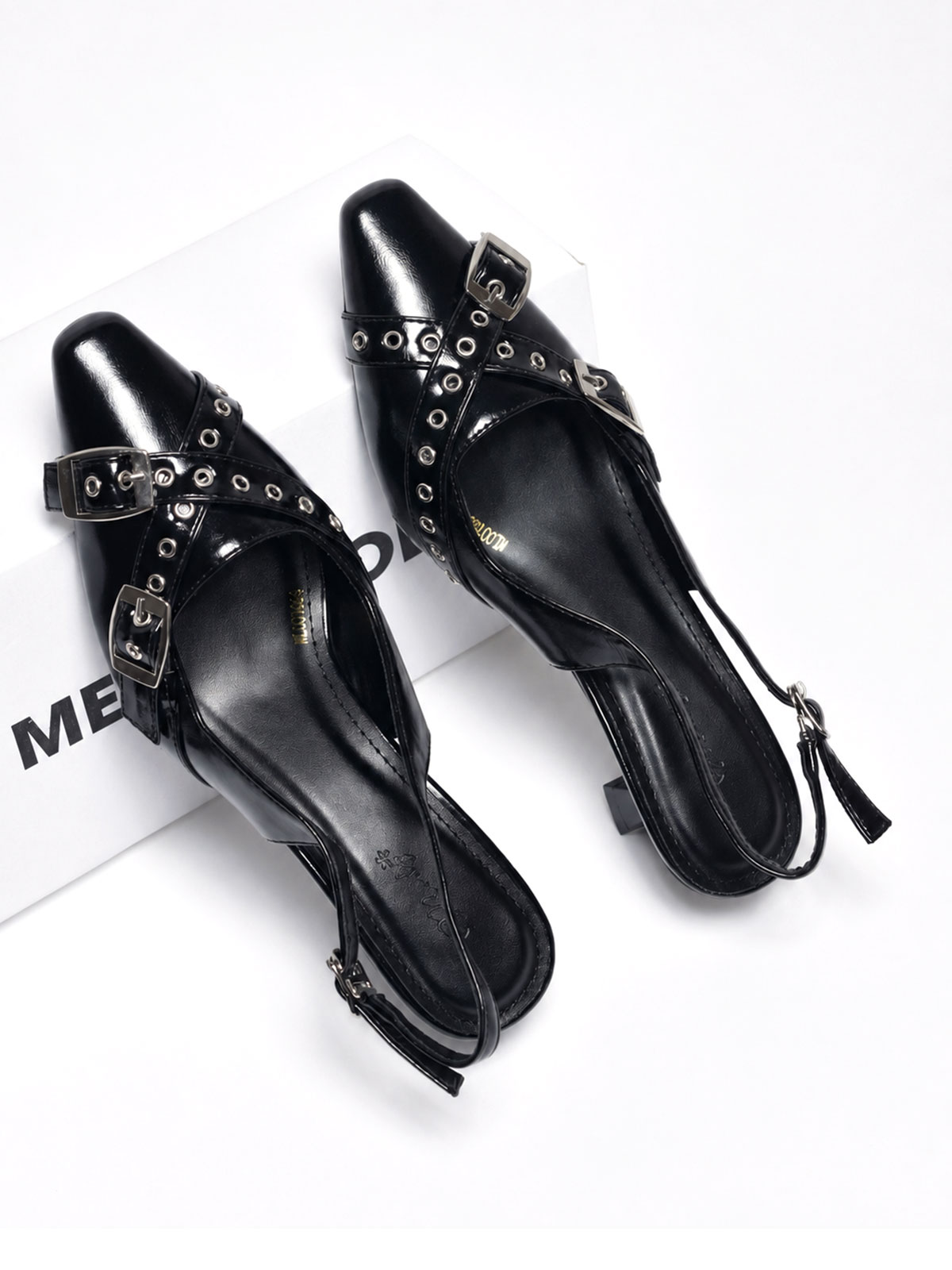 Giày Slingback Mũi Vuông Gót 5cm Merly 1664 Đen Onyx Bigsize 35-43 Thiết Kế Phối Khóa Mũi Giúp Thọn Mũi Chân, Giày Công Sở Nữ, Giày Cao Gót 5cm, Giày Nữ Gót Thấp