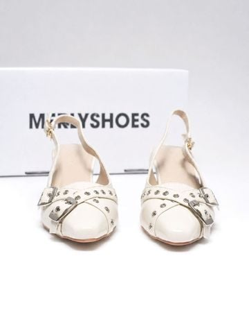 Giày Slingback Mũi Vuông Gót 5cm Merly 1664 Kem Sứ Ivory Bigsize 35-43 Thiết Kế Phối Khóa Mũi Giúp Thọn Mũi Chân, Giày Công Sở Nữ, Giày Cao Gót 5cm, Giày Nữ Gót Thấp, Giày Công Sở Nữ