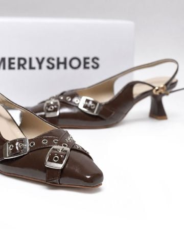 Giày Slingback Mũi Vuông Gót 5cm Merly 1664 Nâu Espresso Bigsize 35-43 Thiết Kế Phối Khóa Mũi Giúp Thọn Mũi Chân, Giày Công Sở Nữ, Giày Cao Gót 5cm, Giày Nữ Gót Thấp, Giày Công Sở Nữ