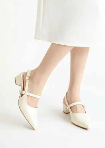 Giày Mũi Nhọn Nữ Đế Vuông 3cm Merly 1668 Kem Sứ Bigsize 35-43, Giày Xăng Đan Bít Mũi,  Giày Công Sở Nữ, Giày Cao Gót Đế Vuông, Giày Slingback, Giày Bít Mũi Đế Thấp, Giày Bít Mũi Hở Gót