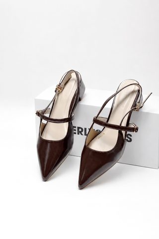 Giày Mũi Nhọn Nữ Đế Vuông 3cm Merly 1668 Nâu Espresso Bigsize 35-43, Giày Xăng Đan Bít Mũi, Giày Công Sở Nữ, Giày Cao Gót Đế Vuông, Giày Slingback, Giày Bít Mũi Đế Thấp, Giày Bít Mũi Hở Gót