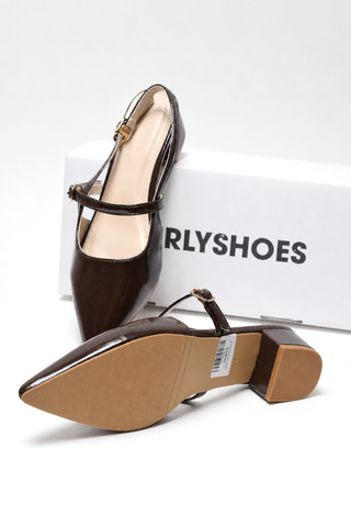 Giày Mũi Nhọn Nữ Đế Vuông 3cm Merly 1668 Nâu Espresso Bigsize 35-43, Giày Xăng Đan Bít Mũi, Giày Công Sở Nữ, Giày Cao Gót Đế Vuông, Giày Slingback, Giày Bít Mũi Đế Thấp, Giày Bít Mũi Hở Gót