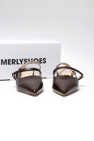 Giày Mũi Nhọn Nữ Đế Vuông 3cm Merly 1668 Nâu Espresso Bigsize 35-43, Giày Xăng Đan Bít Mũi, Giày Công Sở Nữ, Giày Cao Gót Đế Vuông, Giày Slingback, Giày Bít Mũi Đế Thấp, Giày Bít Mũi Hở Gót