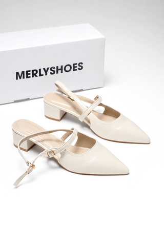 Giày Mũi Nhọn Nữ Đế Vuông 3cm Merly 1668 Kem Sứ Bigsize 35-43, Giày Xăng Đan Bít Mũi,  Giày Công Sở Nữ, Giày Cao Gót Đế Vuông, Giày Slingback, Giày Bít Mũi Đế Thấp, Giày Bít Mũi Hở Gót
