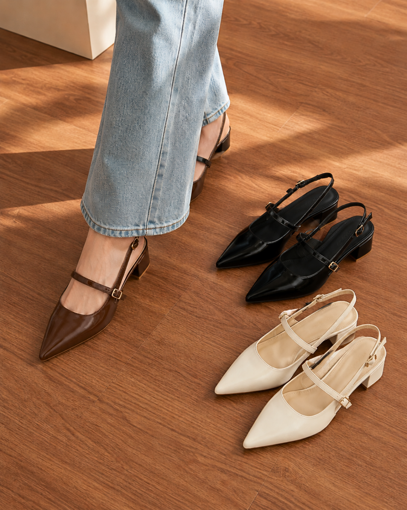 Giày Mũi Nhọn Nữ Đế Vuông 3cm Merly 1668 Nâu Espresso Bigsize 35-43, Giày Xăng Đan Bít Mũi, Giày Công Sở Nữ, Giày Cao Gót Đế Vuông, Giày Slingback, Giày Bít Mũi Đế Thấp, Giày Bít Mũi Hở Gót