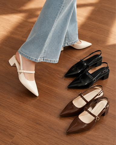 Giày Nữ Đế Vuông, Giày Nữ Thấp 3cm, Giày Công Sở Nữ, Giày Slingback