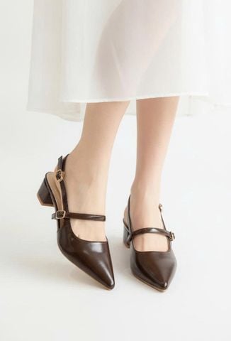 Giày Mũi Nhọn Nữ Đế Vuông 3cm Merly 1668 Nâu Espresso Bigsize 35-43, Giày Xăng Đan Bít Mũi, Giày Công Sở Nữ, Giày Cao Gót Đế Vuông, Giày Slingback, Giày Bít Mũi Đế Thấp, Giày Bít Mũi Hở Gót