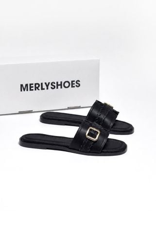 Dép Nữ Quai Ngang Bệt Da Mềm Êm Bigsize 35-43 Merly 1669 Đen Huyền, Dép Nữ Big Size, Dép Lê Nữ
