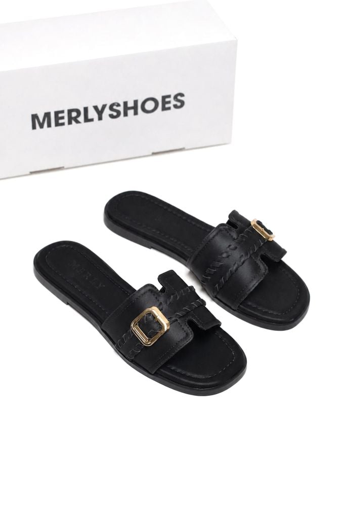 Dép Nữ Quai Ngang Bệt Da Mềm Êm Bigsize 35-43 Merly 1669 Đen Huyền, Dép Nữ Big Size, Dép Lê Nữ