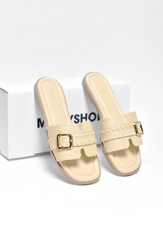 Dép Nữ Quai Ngang Bệt Da Mềm Êm Bigsize 35-43 Merly 1669 Be Kem