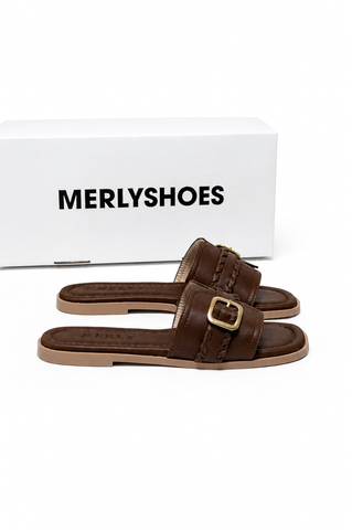 Dép Nữ Quai Ngang Bệt Da Mềm Êm Bigsize 35-43 Merly 1669 Nâu Cocoa