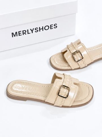 Dép Nữ Quai Ngang Bệt Da Mềm Êm Bigsize 35-43 Merly 1669 Be Kem, Dép Lê Nữ, Dép Nữ Big Size