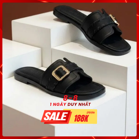Dép Nữ Quai Ngang Bệt Da Mềm Êm Bigsize 35-43 Merly 1669 Đen Huyền
