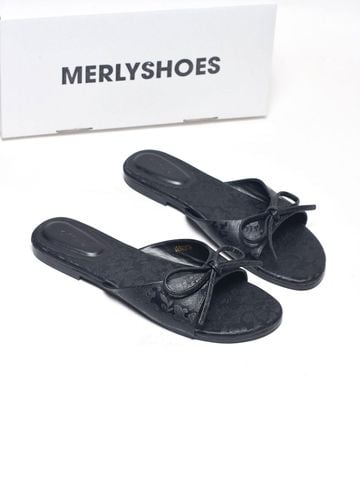 Dép Gấm Quai Ngang Nơ Xinh Merly 1670 Đen Gấm, Dép Nữ Big Size