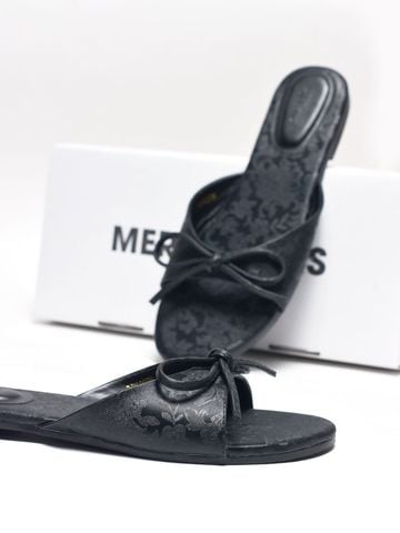 Dép Gấm Quai Ngang Nơ Xinh Merly 1670 Đen Gấm, Dép Nữ Big Size