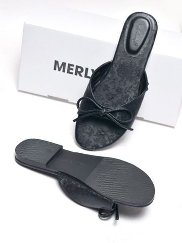 Dép Gấm Quai Ngang Nơ Xinh Merly 1670 Đen Gấm, Dép Nữ Big Size
