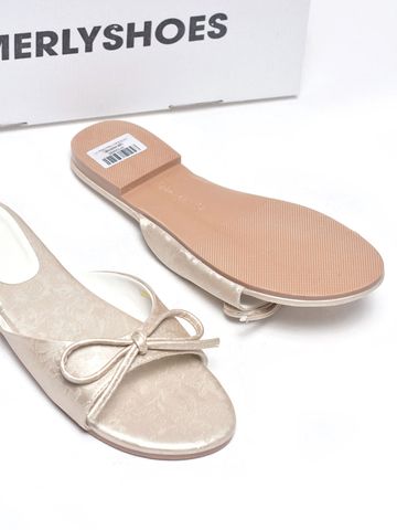 Dép Gấm Quai Ngang Nơ Xinh Merly 1670 Kem Gấm Nhũ Đồng, Dép Nữ Big Size