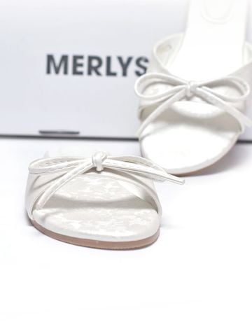 Dép Gấm Quai Ngang Nơ Xinh Merly 1670 Trắng Gấm, Dép Nữ Big Size