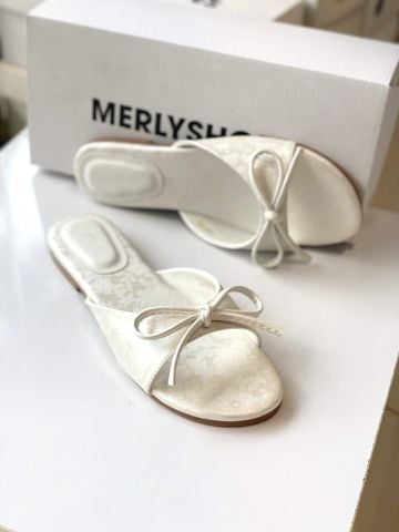 Dép Gấm Quai Ngang Nơ Xinh Merly 1670 Trắng Gấm, Dép Nữ Big Size