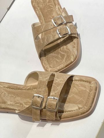 Dép Nữ Da Mềm Nâu Vân Mây Merly 1671 Be Taupe Bản Quai Lớn Hai Khoá Ngang Che Khuyết Điểm Chân, Dép Nữ Bigsize 35-43