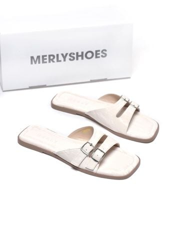 Dép Nữ Da Mềm Trắng Vân Mây Merly 1671 Trắng Kem Ivory Bản Quai Lớn Hai Khoá Ngang Che Khuyết Điểm Chân, Dép Nữ Bigsize 35-43, Dép Lê Nữ, Dép Nữ Quai Ngang