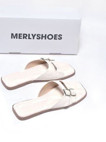 Dép Nữ Da Mềm Trắng Vân Mây Merly 1671 Trắng Kem Ivory Bản Quai Lớn Hai Khoá Ngang Che Khuyết Điểm Chân, Dép Nữ Bigsize 35-43, Dép Lê Nữ, Dép Nữ Quai Ngang