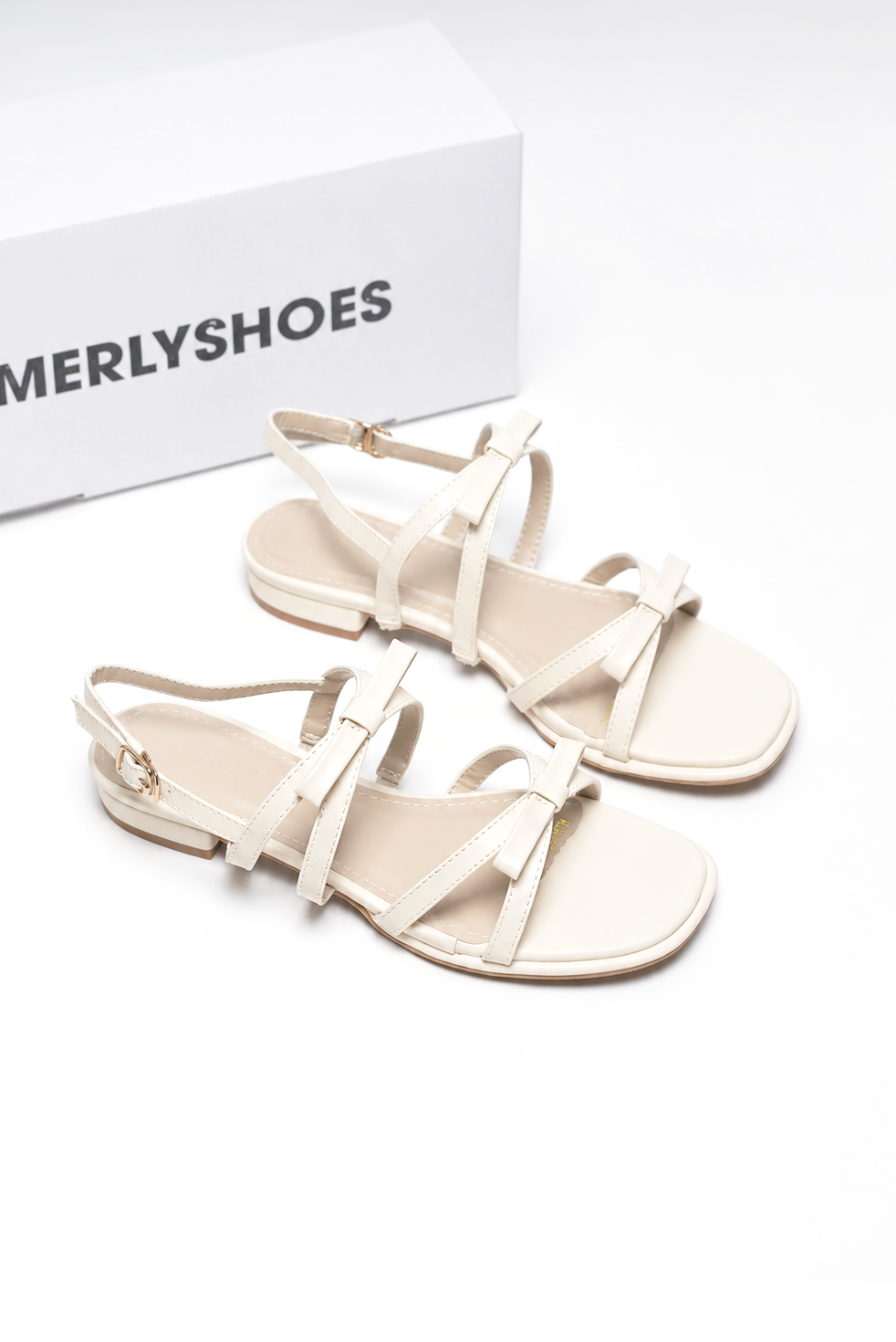 Giày Xăng Đan Nữ Gót Thấp 2cm Nơ Merly 1672 Trắng Kem Ivory, Sandal Dây, Sandal Bệt, Sandal Nơ Xinh, Sandal Tiểu Thư, Sandal Hè 2026, Sandal Big Size 35-43