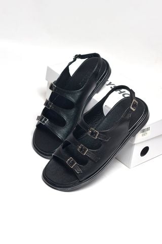 Sandal Nữ Bệt Merly 1673 Đen Huyền, Xăng Đan Mũi Vuông Bầu Tròn Ôm Chân Quai Hậu, Dép Sandal Quai Ngang Nữ Big Size 35-43