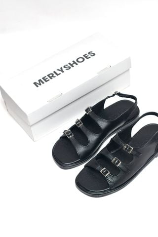 Sandal Nữ Bệt Merly 1673 Đen Huyền, Xăng Đan Mũi Vuông Bầu Tròn Ôm Chân Quai Hậu, Dép Sandal Quai Ngang Nữ Big Size 35-43