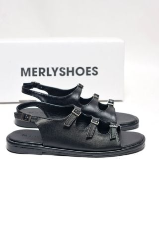 Sandal Nữ Bệt Merly 1673 Đen Huyền, Xăng Đan Mũi Vuông Bầu Tròn Ôm Chân Quai Hậu, Dép Sandal Quai Ngang Nữ Big Size 35-43