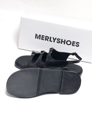 Sandal Nữ Bệt Merly 1673 Đen Huyền, Xăng Đan Mũi Vuông Bầu Tròn Ôm Chân Quai Hậu, Dép Sandal Quai Ngang Nữ Big Size 35-43