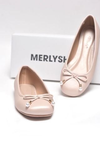 Giày Búp Bê Nữ Hồng Pastel Ánh Nhũ Nơ Ngọc Trai Merly 1674 Hồng Kem, Giày Bệt Đi Tiệc, Giày Búp Bê Xinh, Giày Búp Bê Nữ Mũi Tròn Êm Chân, Giày Đi Tiệc, Giày Búp Bê Big Size