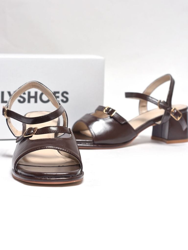 Sandal Gót Vuông 5cm Thiết Kế Quai Ngang Merly 1700 Nâu Cocoa, Sandal Quai Ngang, Sandal Nữ, Xăng Đan Đế Thấp 5p, Xăng Đan Nữ Bigsize