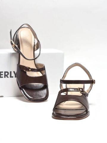 Sandal Gót Vuông 5cm Thiết Kế Quai Ngang Merly 1700 Nâu Cocoa, Sandal Quai Ngang, Sandal Nữ, Xăng Đan Đế Thấp 5p, Xăng Đan Nữ Bigsize