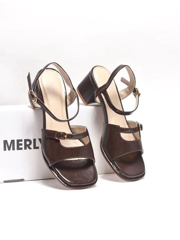 Sandal Gót Vuông 5cm Thiết Kế Quai Ngang Merly 1700 Nâu Cocoa, Sandal Quai Ngang, Sandal Nữ, Xăng Đan Đế Thấp 5p, Xăng Đan Nữ Bigsize