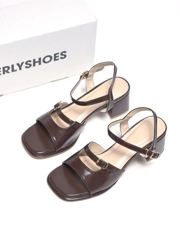 Sandal Gót Vuông 5cm Thiết Kế Quai Ngang Merly 1700 Nâu Cocoa, Sandal Quai Ngang, Sandal Nữ, Xăng Đan Đế Thấp 5p, Xăng Đan Nữ Bigsize