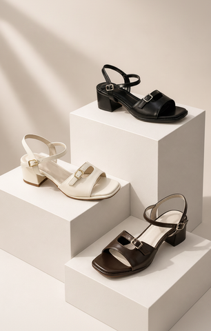Sandal Gót Vuông 5cm Thiết Kế Quai Ngang Merly 1700 Đen Huyền, Sandal Quai Ngang, Sandal Nữ, Xăng Đan Đế Thấp 5p, Xăng Đan Nữ Bigsize